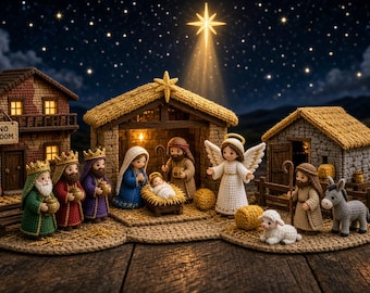 Crochet Nativity Scene Pattern Bundle PDF Amigurumi Christmas Village 3 Buildings 21 Pieces Beginner