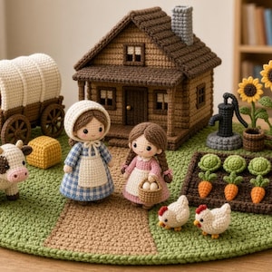 Beginner Crochet Pattern Bundle: Pioneer Homestead Diorama (PDF)