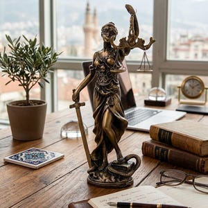 Handcrafted Lady Justice Statue, Antique Bronze Goddess of Justice, Scales and Sword Figurine