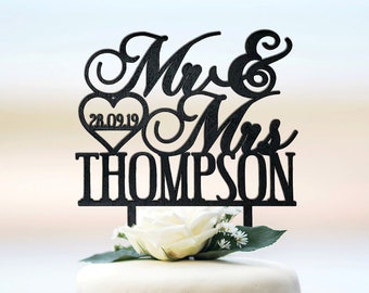 Custom Wedding Cake Topper with Last Name and Date, Personalized wedding cake topper, Calligraphy Wedding Cake Topper