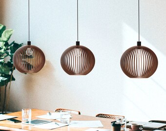 BROWN OVIAAN Scandinavian Style Wood Pendant Ceiling Lamp - Modern and Stylish Decorative Light Fixture