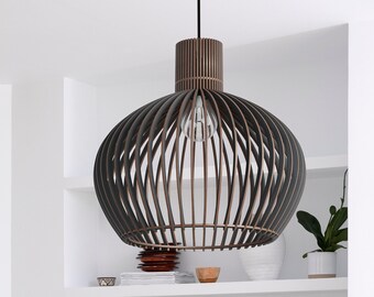 BLACK LOCAALI Modern Wood Pendant Ceiling Lamp - Stylish and Decorative Light Fixture with Soft Luminosity and Easy Assembly.