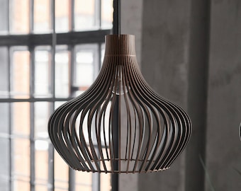 BLACK BELLAR Modern Wood Pendant Ceiling Lamp Fixture - Stylish and Easy Assembly, Perfect for Dining Tables and Kitchen Islands