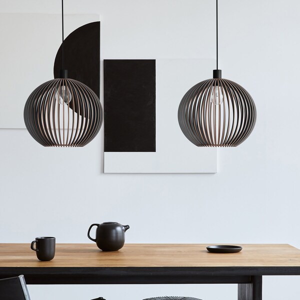 Plafonnier suspendu en bois de style scandinave OVIAAN NOIR - Éclairage décoratif moderne et élégant