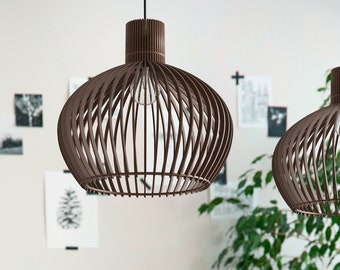 BROWN LOCAALI Modern Wood Pendant Ceiling Lamp - Stylish and Decorative Light Fixture with Soft Luminosity and Easy Assembly.