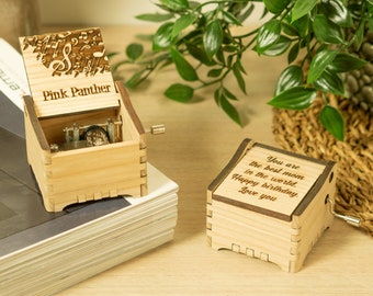 Pink Panther - Personalized Hand Crank Wood Music Box With Custom Engraving