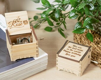 La vie en rose - Caja de música de madera de manivela personalizada con grabado personalizado