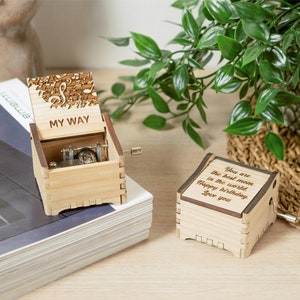 My Way - Personalized Hand Crank Wood Music Box With Custom Engraving