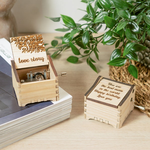 Love Story - Personalized Hand Crank Wood Music Box With Custom Engraving