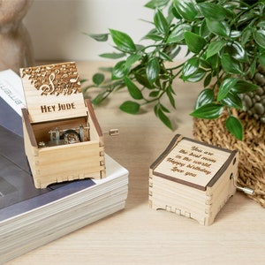 Hey Jude Personalized Hand Crank Wood Music Box With Custom Engraving image 1