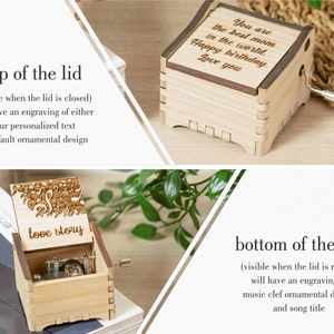 Love Story Caja de música de madera de manivela personalizada con grabado personalizado imagen 4
