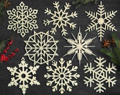 Set of 8x Christmas Wooden Snowflake Ornaments Laser Cut Wood Decor Christmas Gift