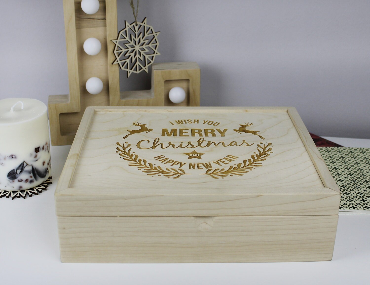 Engraved Merry Christmas Wood Box Christmas Eve Box Holiday Etsy