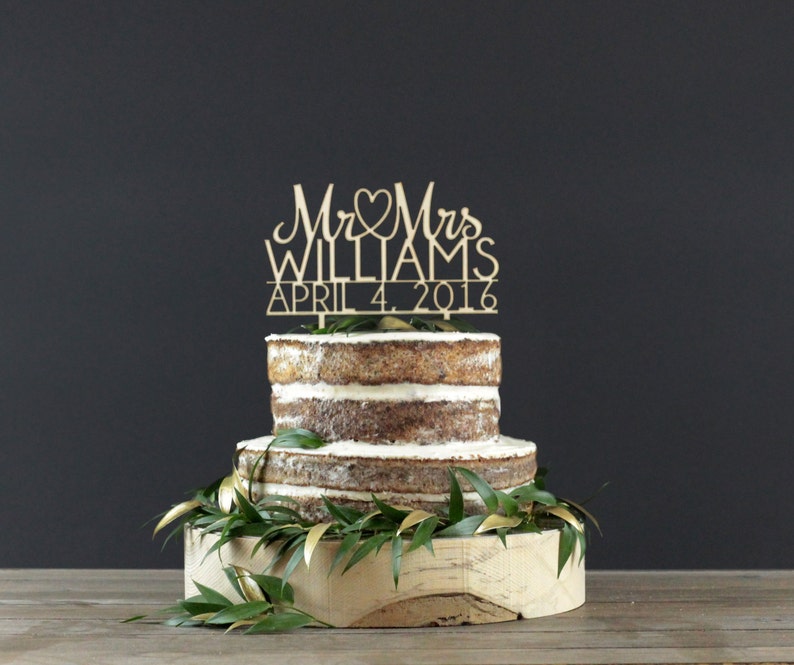 Personalized Wedding Cake Topper Cake Decor Wood Cake Topper Wedding Decoration image 1