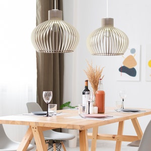 LOCAALI Modern Scandinavian Style Ceiling Mount Wood Pendant Lighting Lamp Shade with E26/27 Base image 6