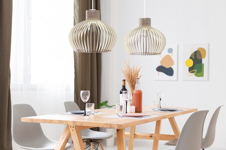 LOCAALI Modern Scandinavian Style Ceiling Mount Wood Pendant Lighting Lamp Shade with E26/27 Base image 6