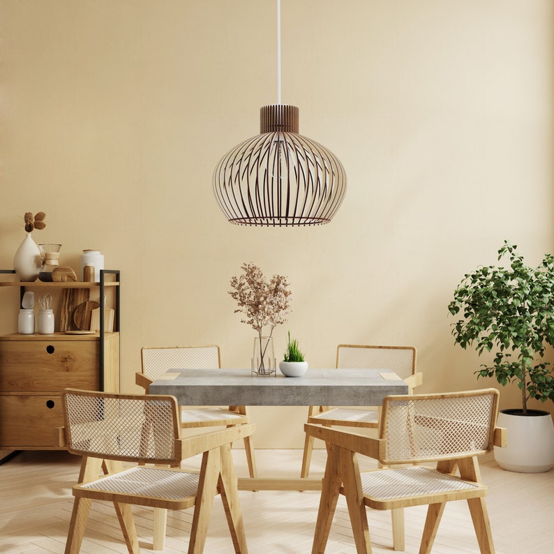 locaali Deckenlampe im skandinavischen Stil Deckenhalterung Holz Anhänger Beleuchtung Lampenschirm mit E26 / 27 Sockel Bild 2