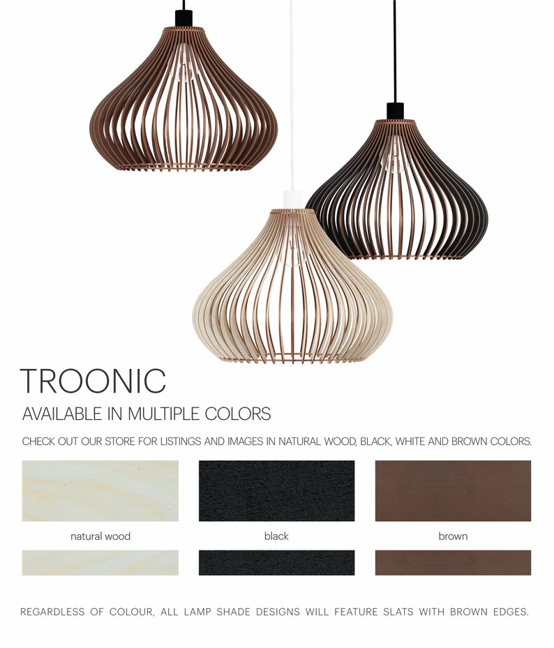 TROONIC Wood Lamp / Wooden Lamp Shade / Hanging Lamp / Pendant Light / Decorative Ceiling Lamp / Modern Lamp image 5
