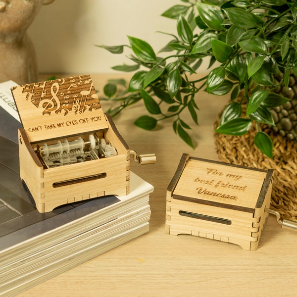 Can't Take My Eyes Off You - Personalized Hand Crank Wood Music Box With Custom Engraving