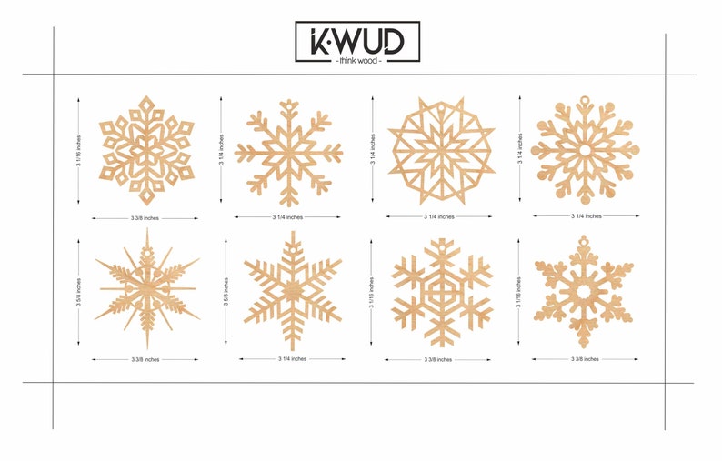 Ensemble de 8x Snowflake Ornement en bois de Noël / Laser Cut Bois Décor / Cadeau de Noël image 2