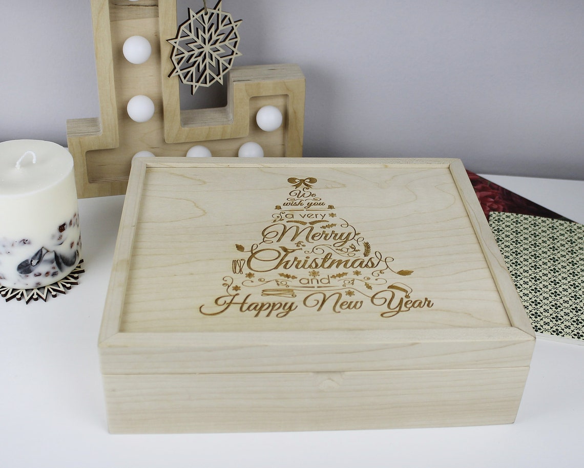 Engraved Merry Christmas Wood Box Christmas Eve Box Holiday Etsy
