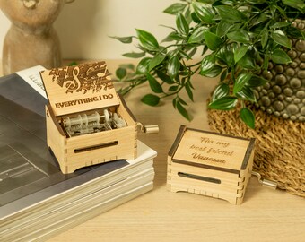 Everything I Do - Personalized Hand Crank Wood Music Box With Custom Engraving