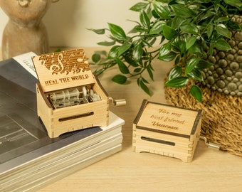 Heal The World - Personalized Hand Crank Wood Music Box With Custom Engraving