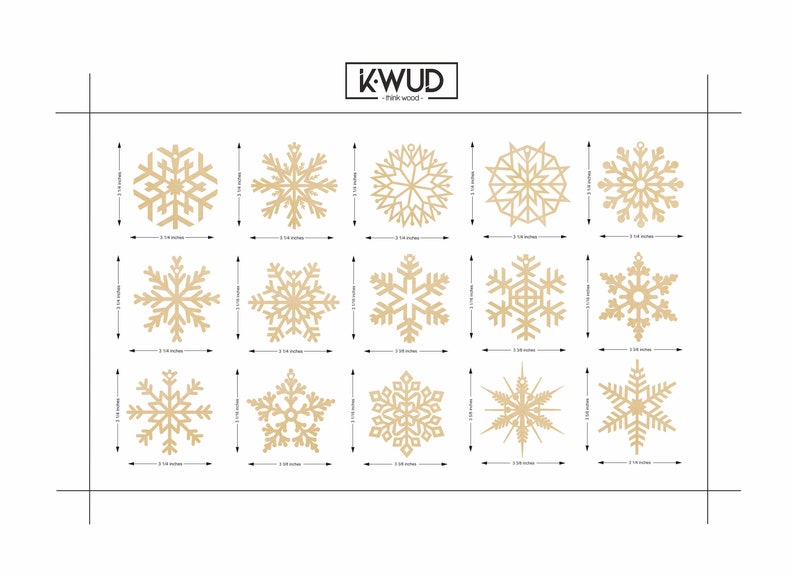 Set of 15x Christmas Wooden Snowflake Ornaments / Laser Cut Wood Decor / Christmas Gift image 2