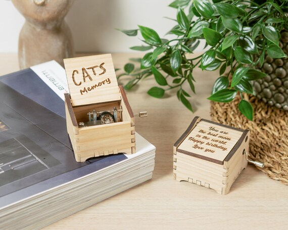 Memory Cats Musical Caja de música de madera de manivela personalizada con  grabado personalizado -  México