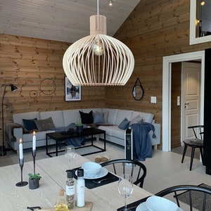 LOCAALI Modern Scandinavian Style Ceiling Mount Wood Pendant Lighting Lamp Shade with E26/27 Base image 8