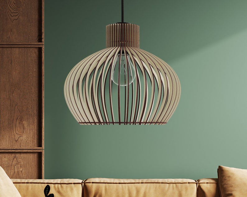 LOCAALI Moderne Scandinavische stijl plafondmontage houten hanglamp lampenkap met E26/27 voet afbeelding 1