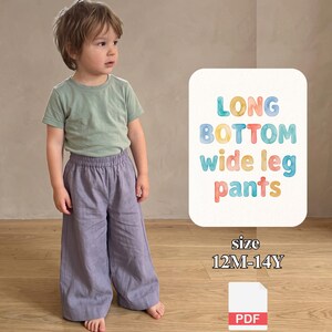 Patron de couture PDF pour pantalon large enfant | Pantalon long pour filles et garçons | Taille élastiquée avec poches | Tailles 12 mois à 14 ans