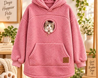 Hoodie met draagtas voor huisdieren, geschikt voor katten en kleine honden, unisex hoodie van polarfleece.