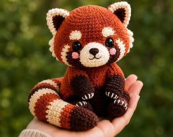 レッサーパンダのルビーのぬいぐるみ。手作りのぬいぐるみコレクション
