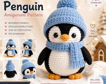 Penguin Crochet Pattern PDF, Amigurumi Penguin Pattern, Cute Winter Plushie, Easy Crochet Animal, Beginner DIY Gift, Step by Step Guide