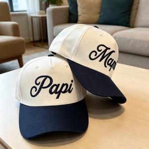 Mami Papi Embroidered Couple Dad Hat, Matching Parents Two Tone Cursive Baseball Cap