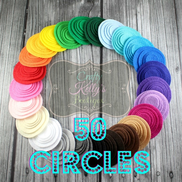 50 FELT CIRCLES-Best Seller, Mix & Match, CHOOSE Size and Color, Die Cut Felt Circles, Rainbow Felt Circles, Eco Fi Felt, Not Wool