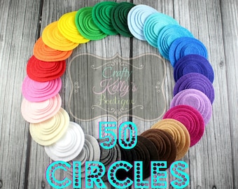 50 FELT CIRCLES-Best Seller, Mix & Match, CHOOSE Size and Color, Die Cut Felt Circles, Rainbow Felt Circles, Eco Fi Felt, Not Wool