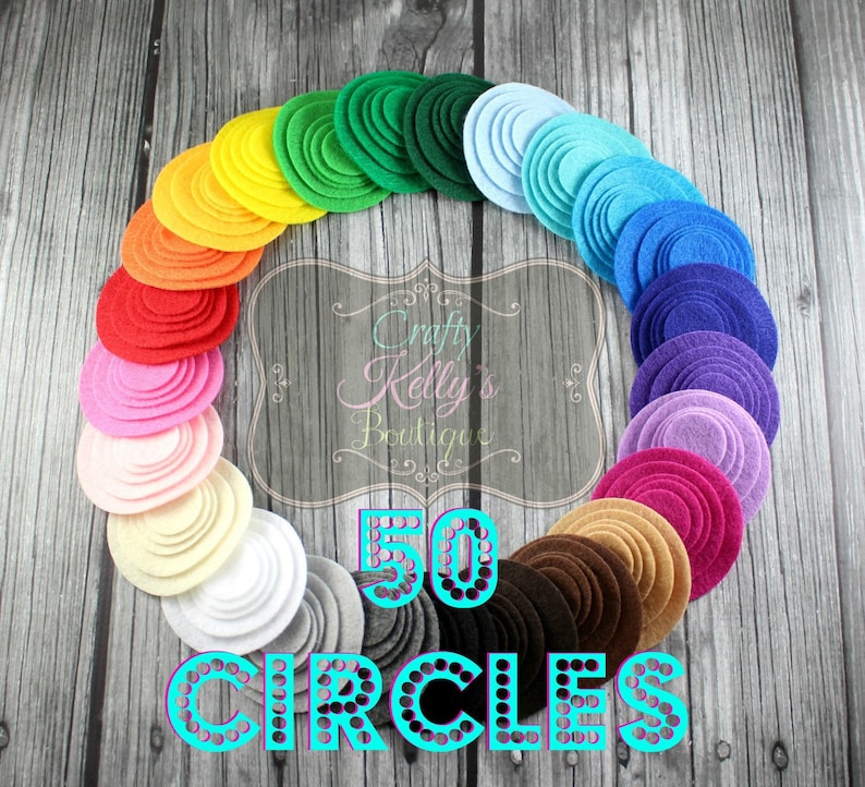 50 FELT CIRCLES-Best Seller, Mix & Match, CHOOSE Size and Color, Die Cut Felt Circles, Rainbow Felt Circles, Eco Fi Felt, Not Wool image 1