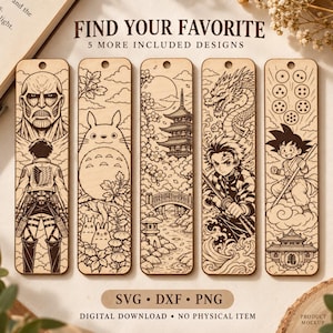 Anime Bookmark SVG Bundle, 10 Laser Cut Bookmark Designs, Japanese Inspired Digital Download