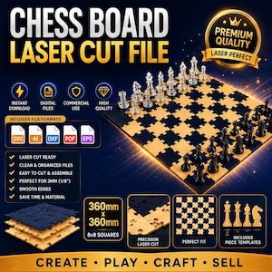 Wooden Chess Board Laser Cut File Bundle (SVG, DXF) – Puzzle Set Template