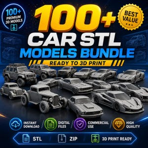 100種類以上の自動車STLモデルバンドル 3Dプリントファイル スポーツカー、クラシックカー、オフロードカー 商用利用可