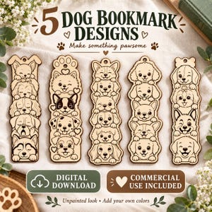 Cute Dog Bookmark SVG Bundle, Stacked Puppy Designs, Laser Cut File (Digital Download)