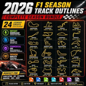Paquete de 25 contornos de circuitos de F1: Archivos para corte láser e impresión 3D (Descarga digital)