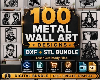 100+ Metal Wall Art Designs Bundle | DXF, STL Laser Cut Files (Digital Download)