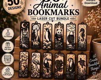 50+ Animal Laser Cut Bookmark SVG Bundle, Wood Craft Designs (Instant Download)