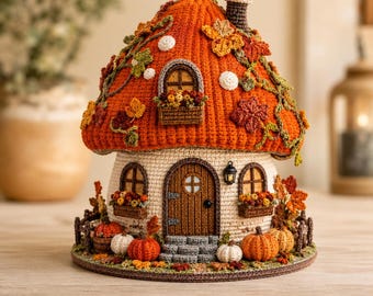 Autumn Mushroom Cottage Crochet Pattern (PDF), Fall Fairy House Tutorial, Amigurumi Home