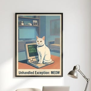 Póster divertido de gato programador, regalos para ingenieros de software, regalos para desarrolladores web, regalos de soporte técnico, arte digital de mascotas, regalos de programación, arte para oficinas de TI