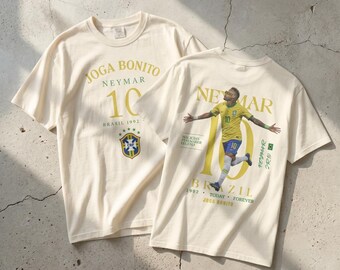 Neymar 10 Brazil Soccer Jersey Graphic Tee | Joga Bonito Football Shirt (Garment-Dyed)
