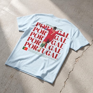 Cristiano Ronaldo Portugal CR7 Graphic Tee, Vintage Football Streetwear Shirt Chambray